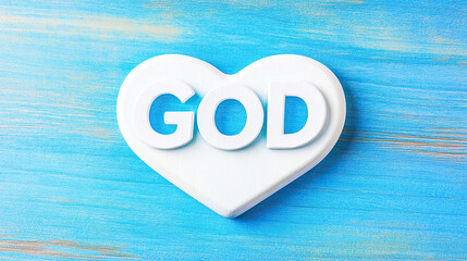 God word and a heart shape on a blue wooden background with white letters