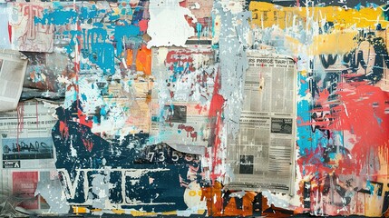Fototapeta premium Collaged Magazine Cutouts Against Colorful Grunge Textures