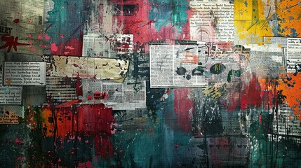 Fototapeta premium Energetic Grunge Scene Incorporating Newspaper Clippings
