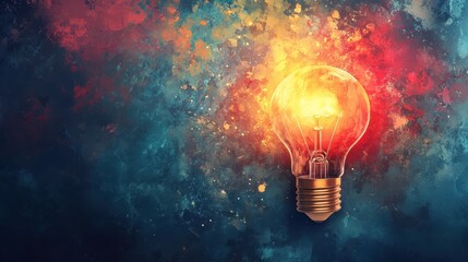 Glowing Lightbulb Against a Colorful Abstract Background