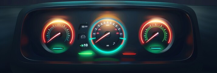 Innovative Electric Car Dashboard Panel Showcasing Energy Meter and Battery Level Indicators, Essential for Modern Vehicle Performance Monitoring