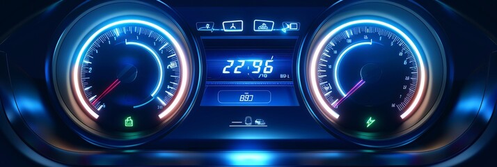 Comprehensive Electric Vehicle Dashboard Display with Gauge Scale, Energy Meter, and Battery Power Level Indicator for Measuring Petrol Alternatives