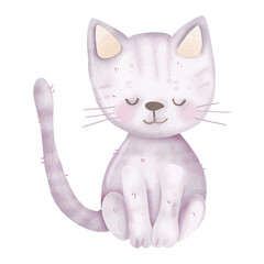 Sweet Cat Illustration in Soft Watercolor