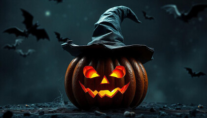 Fototapeta premium halloween pumpkin with bats and pumpkin