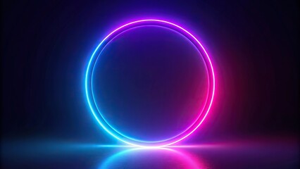 Futuristic neon circle with glowing purple and blue lights, asymmetrical