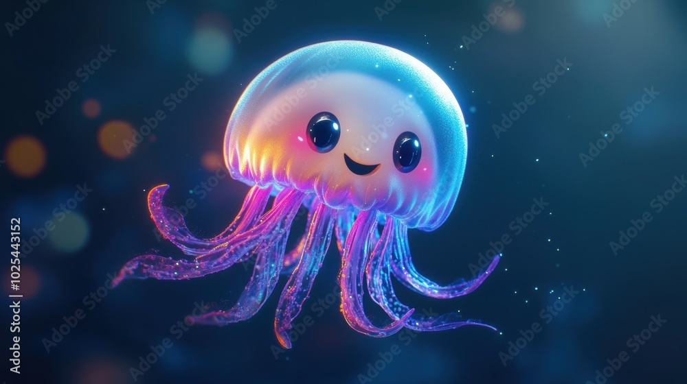 Wall mural Cute cartoon character of jellyfish