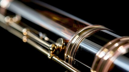 Obraz premium Close-up of a polished flute showcasing its intricate design and craftsmanship.