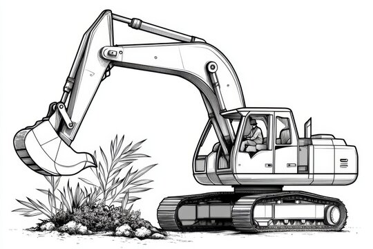 black and white excavator digging, construction clip art preview