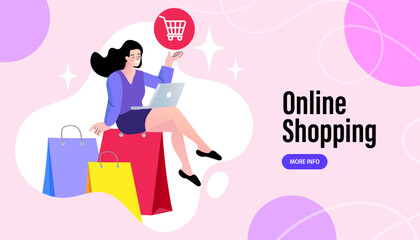 Ecommerce concept. Online shopping. Online delivery service concept. Fast delivery via laptop. Parcel box with order confirmation icon on a computer. product shipping packing. Vector illustration.