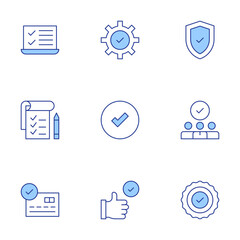 Checkmark icons set. Line Duotone style, editable stroke. staff, verification, approval, task list, testing, best practice, yes, check, credit card