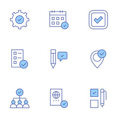 Checkmark icons set. Line Duotone style, editable stroke. vote, checkmark, done, teamwork, easy installation, agree, reminder, passport, checklist