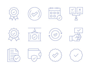 Checkmark icons. Thin Line style, editable stroke. validated, tick, reminder, check, container, wallet, badge, approve, validation, checked, choose, guarantee