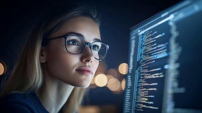 Woman deeply engaged in work, her focus intently directed at the computer screen in front of her.