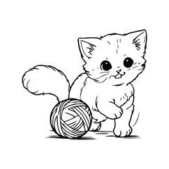Adorable Kitten Playfully Batting a Ball Fun Coloring Page