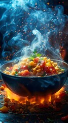 Steaming Hot Wok with Chickpeas and Vegetables