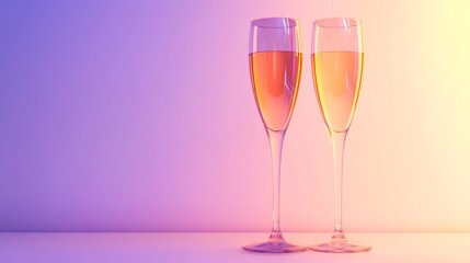 Elegant celebration, two champagne flutes filled with sparkling wine on a table 