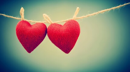 Two hearts intertwined, a symbol of love and connection on rustic rope 