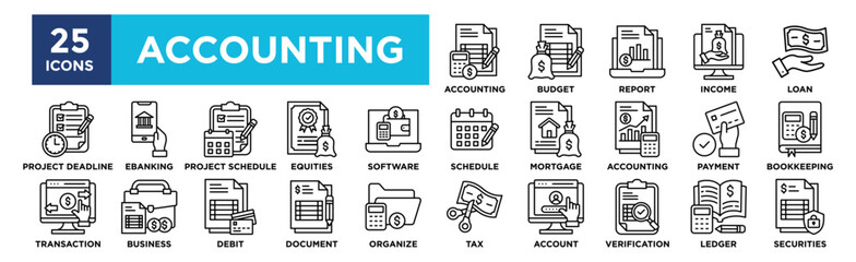 Accounting and Finance icon collection set. Containing design finance, accounting, analysis, business, financial, corporate