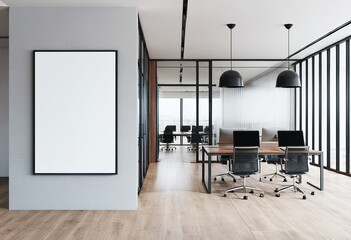 Shared Office Space Featuring Blank Billboard. Made with Generative AI Technology