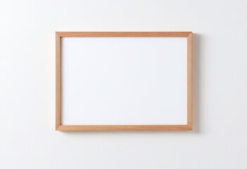 Wooden Frame Mockup on White Wall in Minimalist Interior Displaying Empty Space for Text or Product. Made with Generative AI Technology