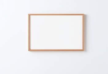Wooden Frame Mockup on White Wall in Minimalist Interior Displaying Empty Space for Text or Product. Made with Generative AI Technology