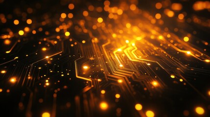 Fototapeta premium Glowing Circuit Board with Orange Lights