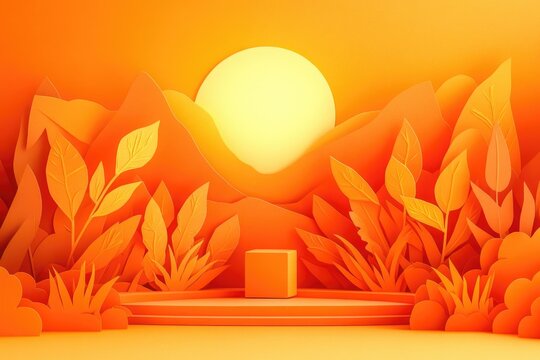 Calendar design featuring a cube and leaf on an orange backdrop, creating a space for personalized text over a clean, natural background