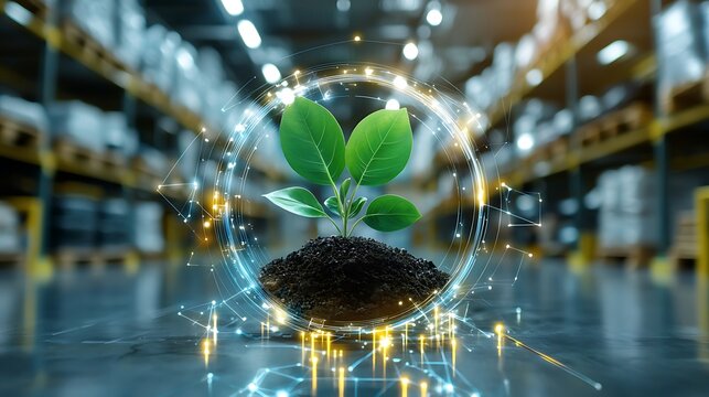 Hologram of a sustainable eco-friendly warehouse