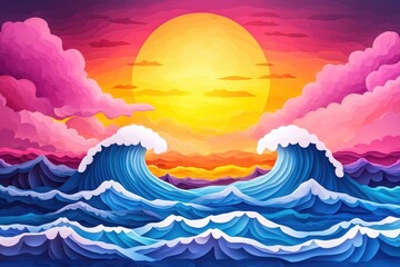 Serene waves rolling in at dawn, Peaceful ocean waves at sunrise