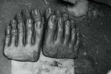 clay statue of hindu goddess durga idols feet from kumartuli