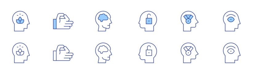 Mindfulness icon set in two styles, Duotone and Thin Line style. Editable stroke. mind, openmind, mindfulness, brain, achievement, eye