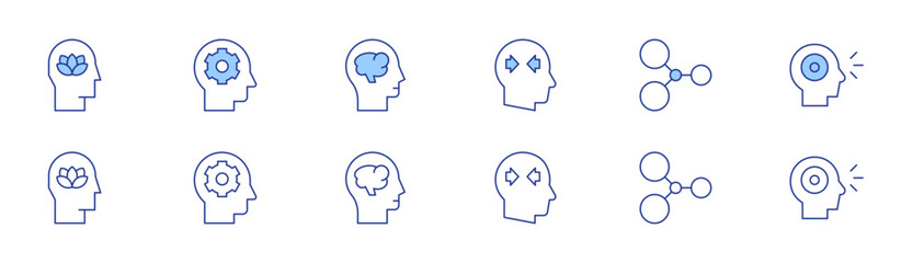 Mindfulness icon set in two styles, Duotone and Thin Line style. Editable stroke. mindfulness, conflict, mindmap, mind, brain, sensory