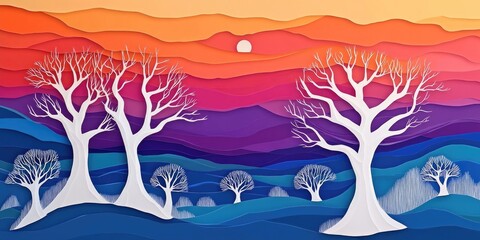 White dead trees on a mountainous landscape, Barren trees in a scenic mountain view