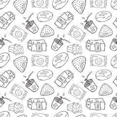 food pattern. doodle food pattern. seamless pattern of food and beverage. hand drawn food pattern background