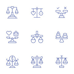 Balance icons set. Thin Line style, editable stroke. work-life balance strategies, employee well-being, time-off, flexible schedules, job satisfaction