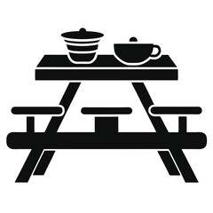 a-simple-picnic-table-icon-with-plates-and-cups-ma silhouette vector art illustration 