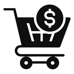 a-shopping-cart-with-a-coin-or-dollar-sign-inside silhouette vector art illustration 