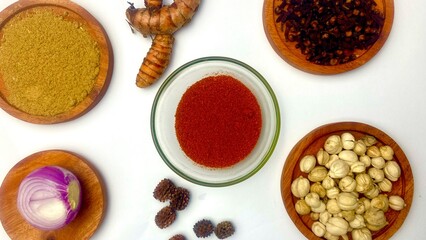 Ground spices in a wooden bowl.