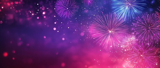 Fototapeta premium Bright fireworks light up the sky with stunning colors, a beautiful scene for festive celebrations and New Year events, adding sparkle and joy