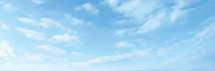 Blue sky with white clouds, realistic vector drawing, natural backgrounds, panoramic sky