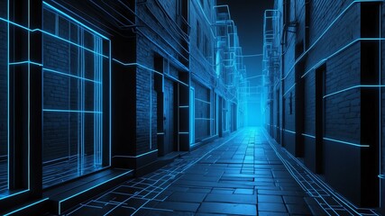 3d wireframe model of a urban alleyway design concept background