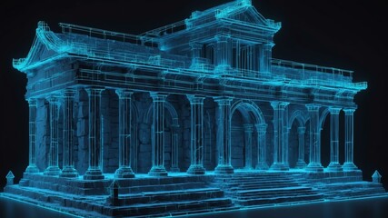 Fototapeta premium 3d wireframe model of a ruins design concept background