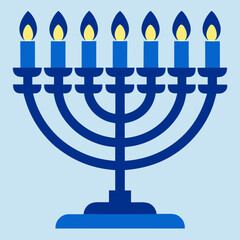 Silhouette of a menorah with all the candles lit for Hanukkah