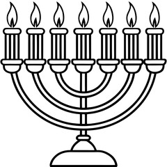 Silhouette of a menorah with all the candles lit for Hanukkah