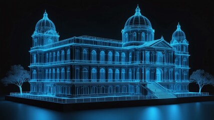 3d wireframe model of a historic site design concept background