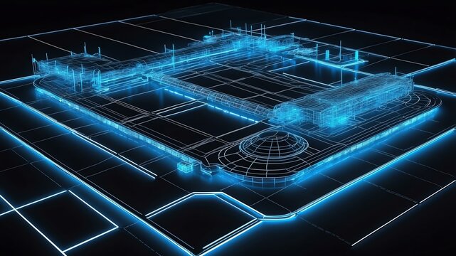3d wireframe model of a airport design concept background