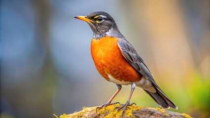 Minimalist American Robin perched on branch