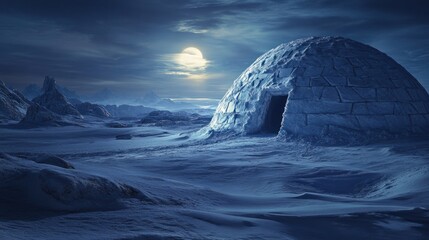 Moonlit Igloo in Arctic Landscape