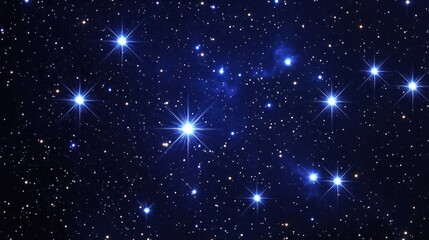 A close-up view of a star cluster in the night sky, with numerous bright stars shining against a background of fainter stars.