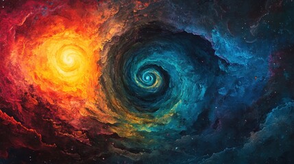 Abstract swirling nebula with bright colors and swirling patterns in a cosmic background.